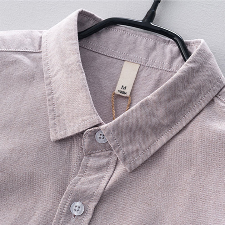 Camisa de algodón para hombre con diseño de botones y manga larga en color liso con Buddha Stones - image 14