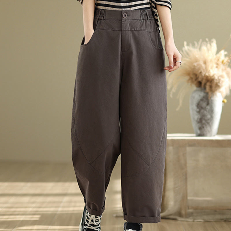Pantalones harén de algodón y poliéster para mujer, informales, con bolsillos y botones, de Buddha Stones, de 7 a 8 largos - Marrón silla de montar - US8-10，UK/AU12-14，EU40-42 (2XL) - image 0