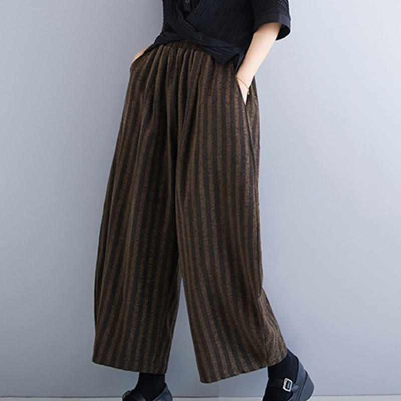 Pantalones casuales Buddha Stones de pana a rayas, de poliéster, de pierna ancha y bolsillos, para mujer, de 7 a 8 pulgadas de largo. - image 16