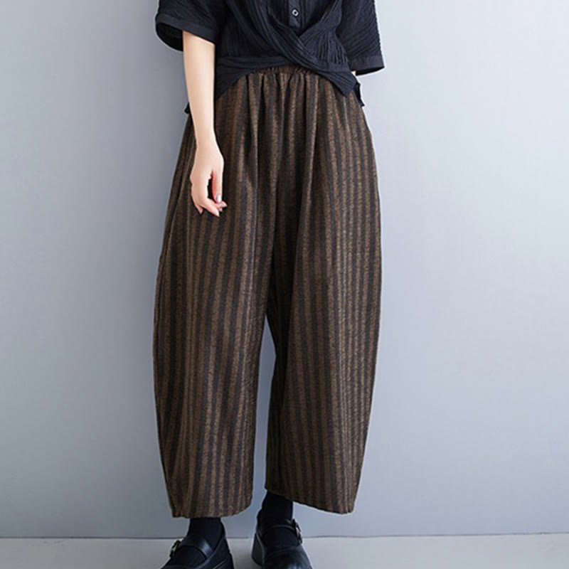 Pantalones casuales Buddha Stones de pana a rayas, de poliéster, de pierna ancha y bolsillos, para mujer, de 7 a 8 pulgadas de largo. - image 17