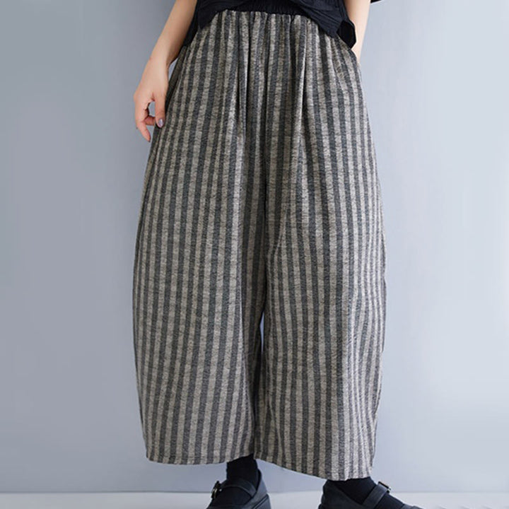 Pantalones casuales Buddha Stones de pana a rayas, de poliéster, de pierna ancha y bolsillos, para mujer, de 7 a 8 pulgadas de largo. - image 10