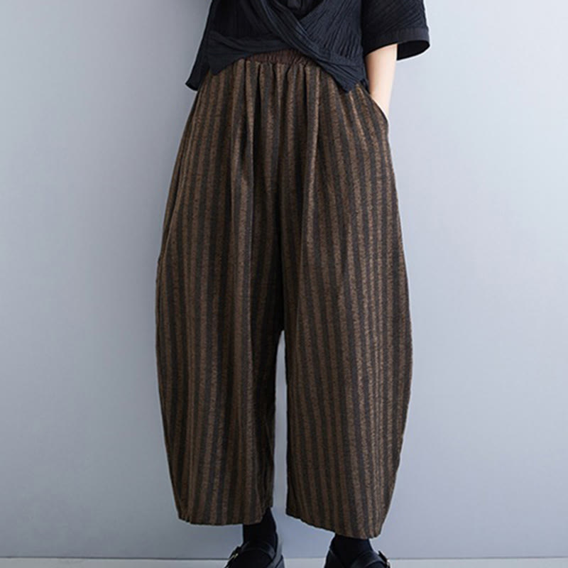Pantalones casuales Buddha Stones de pana a rayas, de poliéster, de pierna ancha y bolsillos, para mujer, de 7 a 8 pulgadas de largo. - image 15