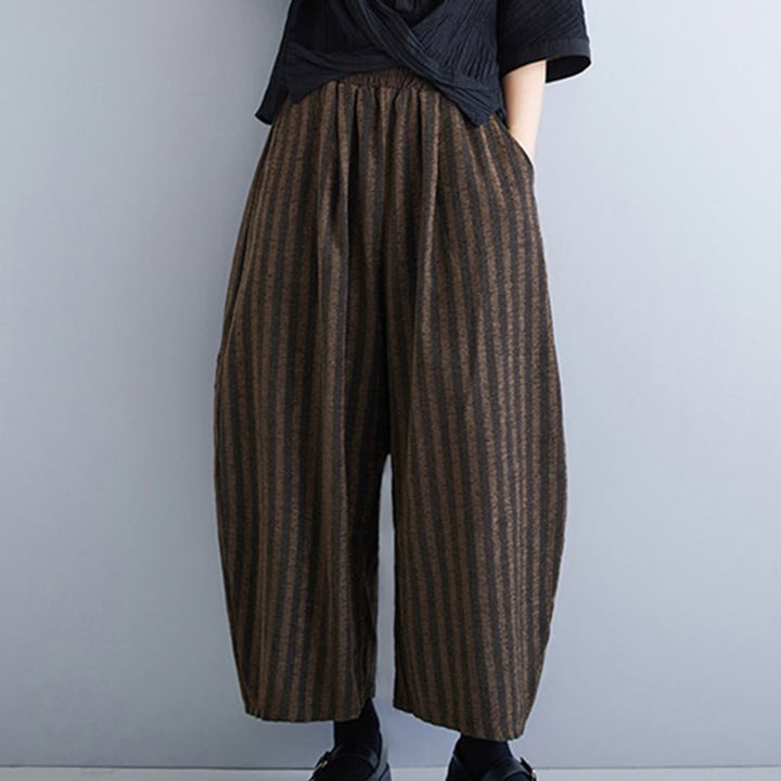 Pantalones casuales Buddha Stones de pana a rayas, de poliéster, de pierna ancha y bolsillos, para mujer, de 7 a 8 pulgadas de largo. - image 15