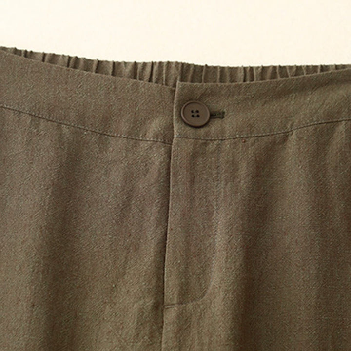 Pantalones casuales de algodón y lino con cintura elástica y pernera ancha para mujer con bolsillos de Buddha Stones - image 2
