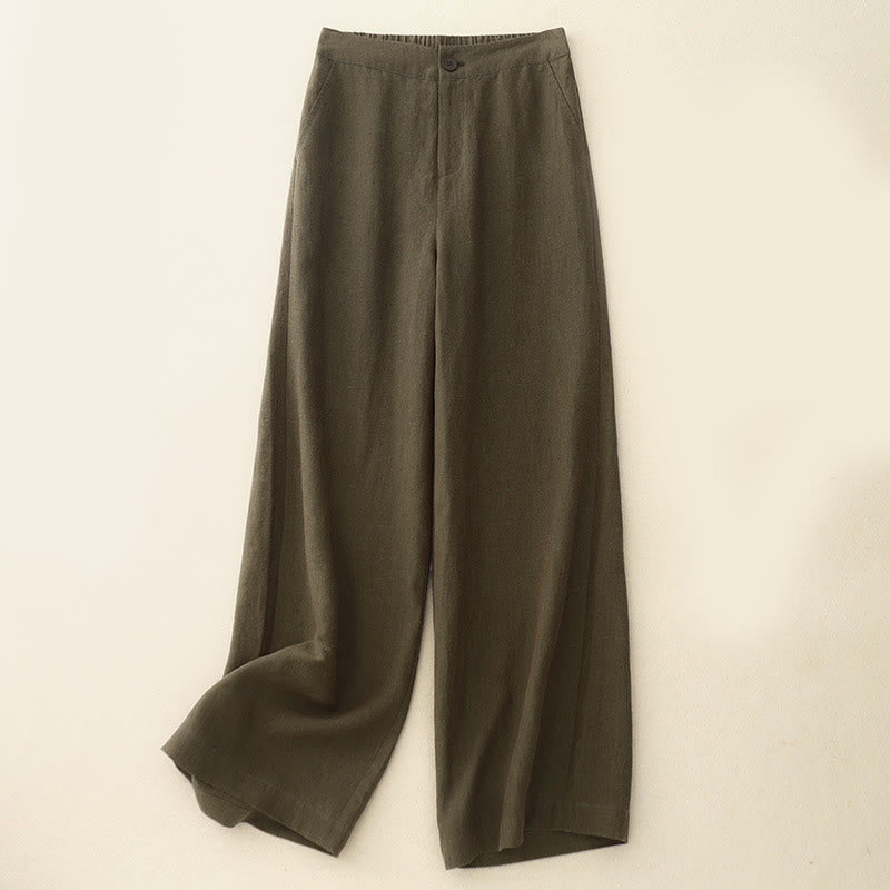Pantalones casuales de algodón y lino con cintura elástica y pernera ancha para mujer con bolsillos de Buddha Stones - Aceituna - US8-10，UK/AU12-14，EU40-42 (2XL) - image 1