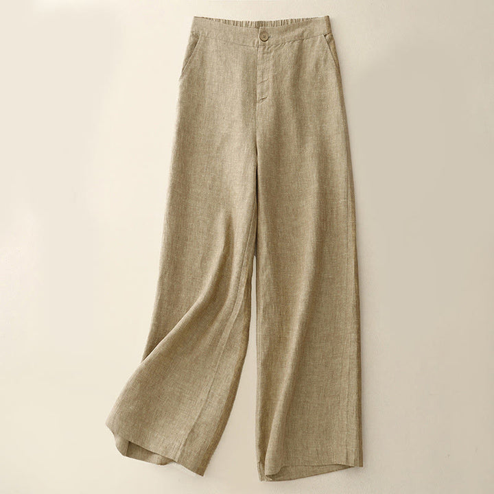 Pantalones casuales de algodón y lino con cintura elástica y pernera ancha para mujer con bolsillos de Buddha Stones - Trigo - US8-10，UK/AU12-14，EU40-42 (2XL) - image 5