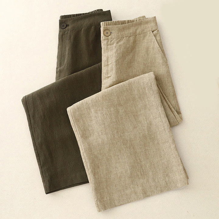 Pantalones casuales de algodón y lino con cintura elástica y pernera ancha para mujer con bolsillos de Buddha Stones - image 13