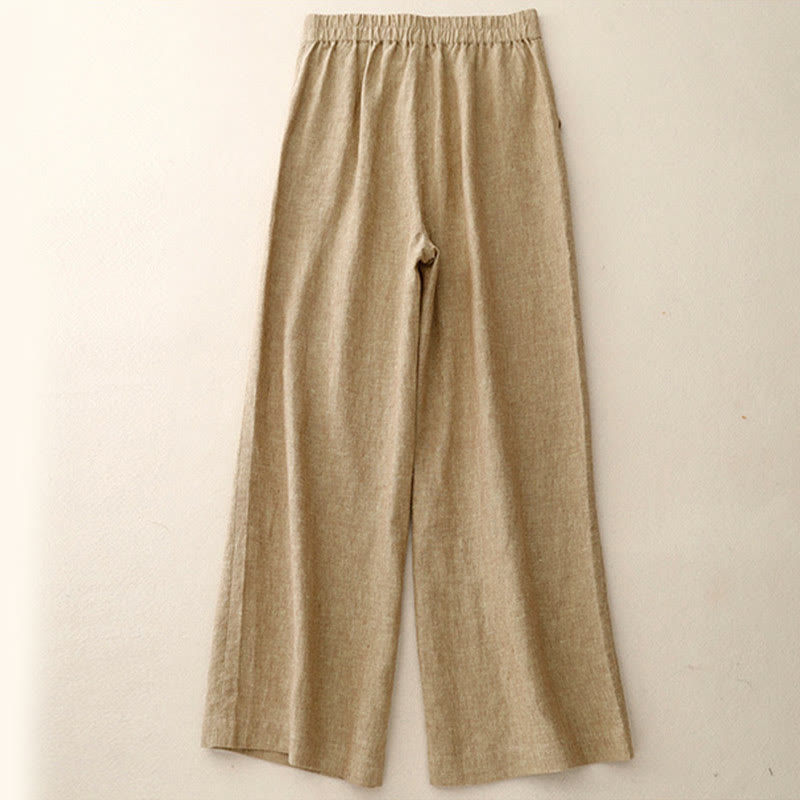Pantalones casuales de algodón y lino con cintura elástica y pernera ancha para mujer con bolsillos de Buddha Stones - image 6
