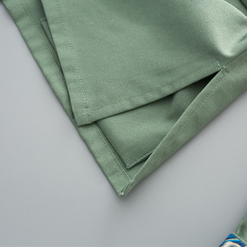 Camisa de lino y algodón para hombre, de manga larga, con botones de rana y bordado de ondas sólidas y Buddha Stones - image 6
