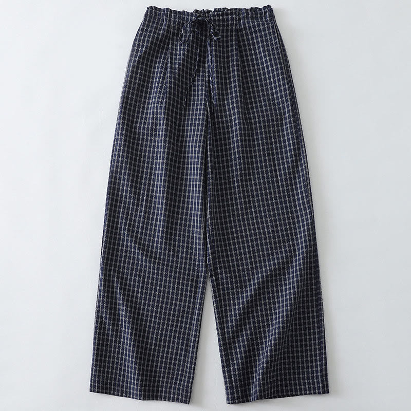 Pantalones anchos de algodón para mujer con estampado de cuadros escoceses y bolsillos, con Buddha Stones - Azul medianoche - US8-10，UK/AU12-14，EU40-42 (2XL) - image 0