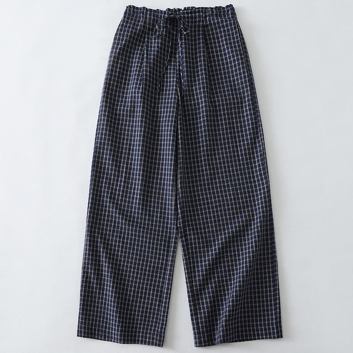 Pantalones anchos de algodón para mujer con estampado de cuadros escoceses y bolsillos, con Buddha Stones - Azul medianoche - US8-10，UK/AU12-14，EU40-42 (2XL) - image 0