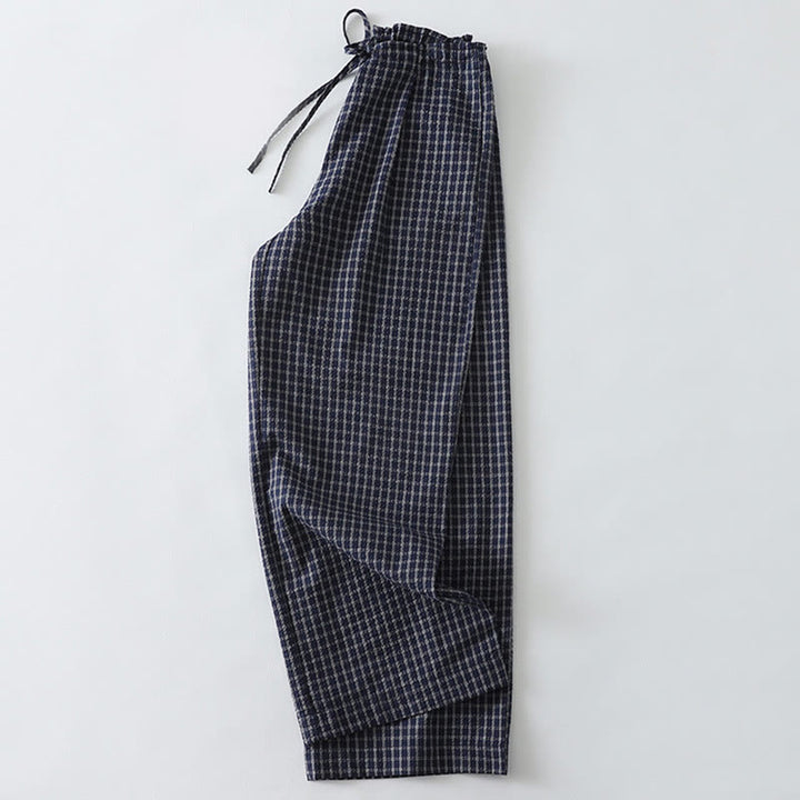 Pantalones anchos de algodón para mujer con estampado de cuadros escoceses y bolsillos, con Buddha Stones - image 2