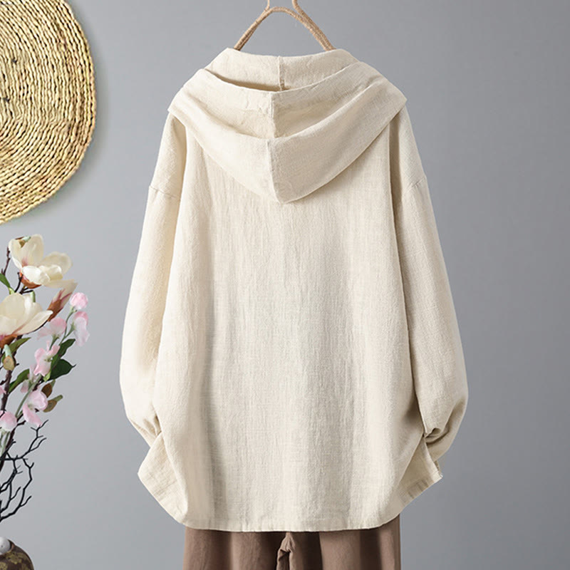 Sudadera con capucha de algodón de manga larga con botones lisos y bolsillos para mujer de Buddha Stones - image 1