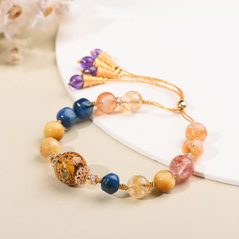 Pulsera de poder con cuentas de laca tibetana de Buddha Stones tejidas a mano con varios cristales - image 1