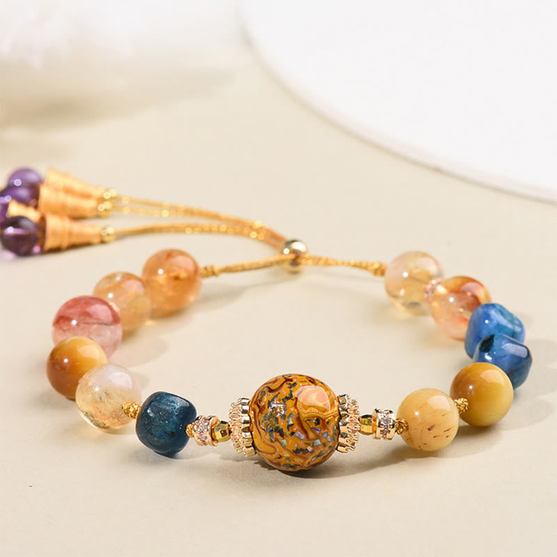 Pulsera de poder con cuentas de laca tibetana de Buddha Stones tejidas a mano con varios cristales - Cuentas de laca y cristales variados (circunferencia de la muñeca: 15-25 cm) - image 0