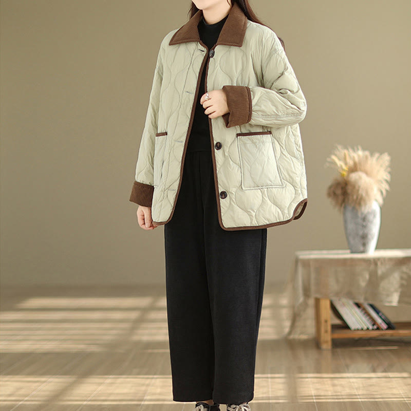 Chaqueta de algodón de manga larga para mujer con solapas de colores contrastantes y bolsillos con Buddha Stones - image 18