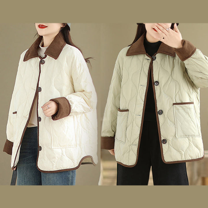 Chaqueta de algodón de manga larga para mujer con solapas de colores contrastantes y bolsillos con Buddha Stones - image 23