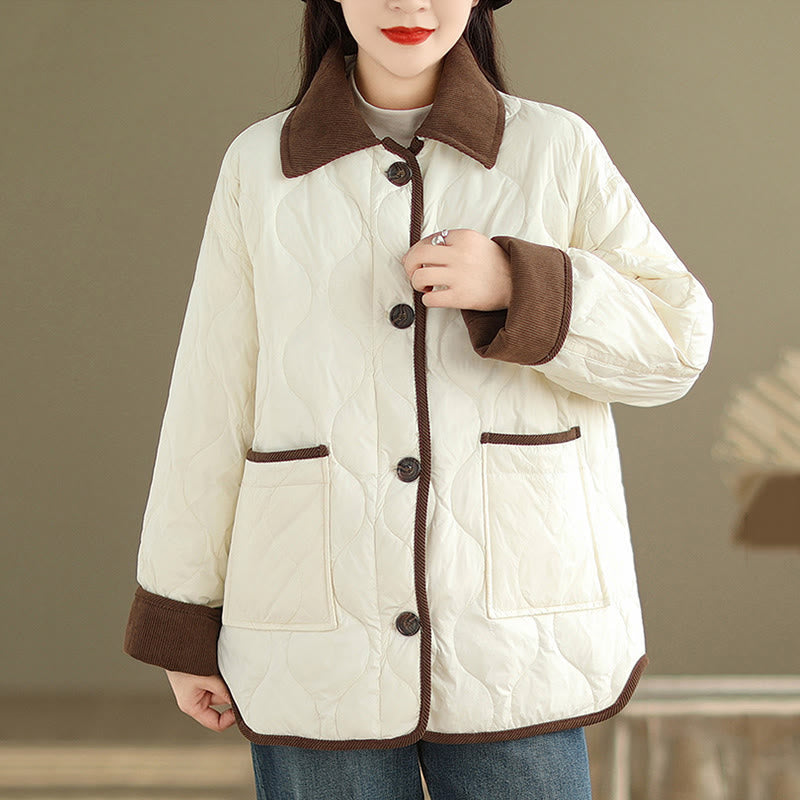 Chaqueta de algodón de manga larga para mujer con solapas de colores contrastantes y bolsillos con Buddha Stones - Blanco floral - US14，UK/AU18，EU46 (2XL) - image 0
