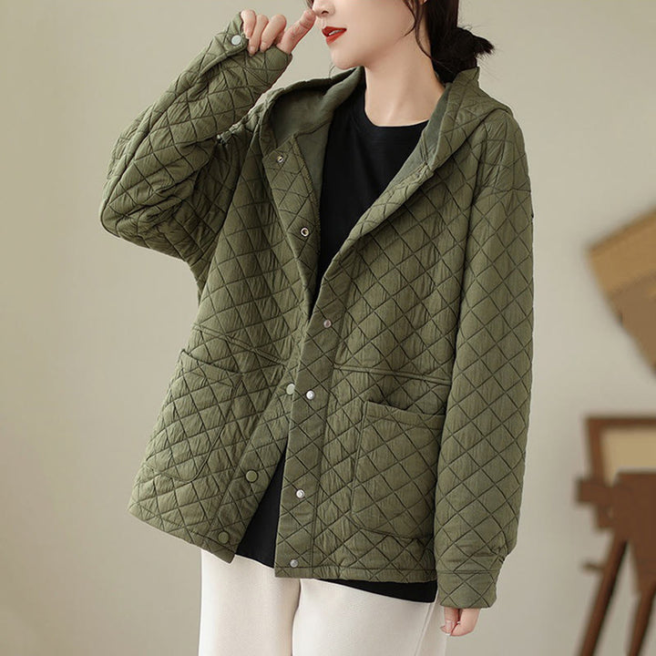 Chaqueta térmica de algodón de manga larga con capucha y bolsillos para mujer, diseño de Buddha Stones . - image 1