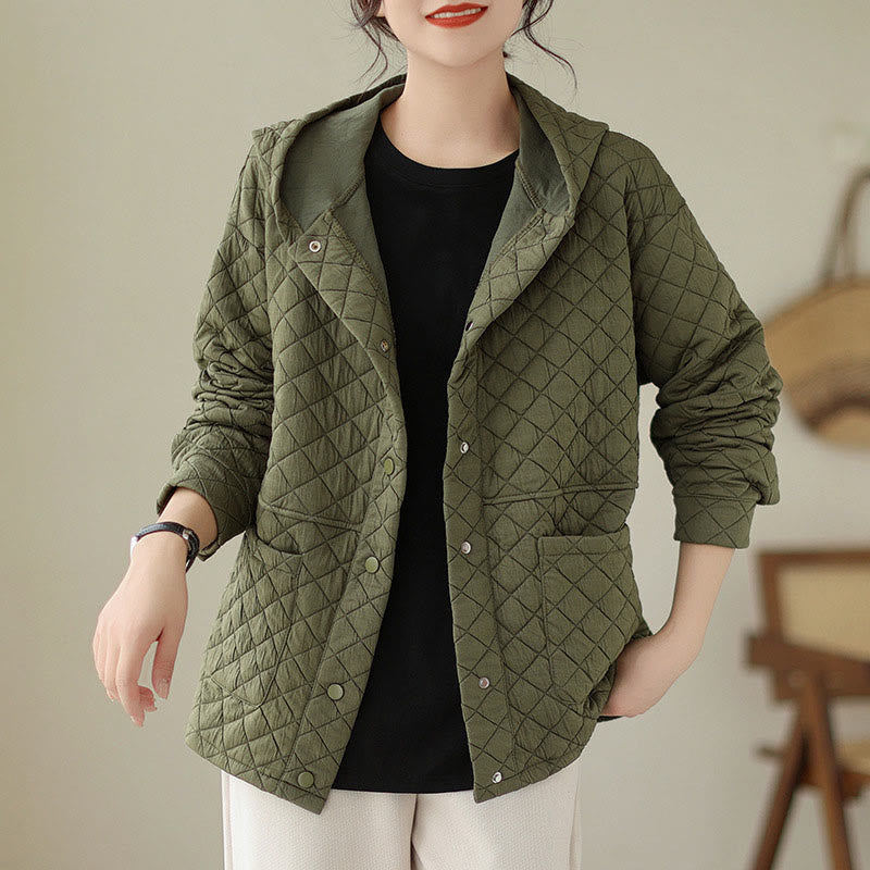 Chaqueta térmica de algodón de manga larga con capucha y bolsillos para mujer, diseño de Buddha Stones . - Verde oliva - US14，UK/AU18，EU46 (2XL) - image 0
