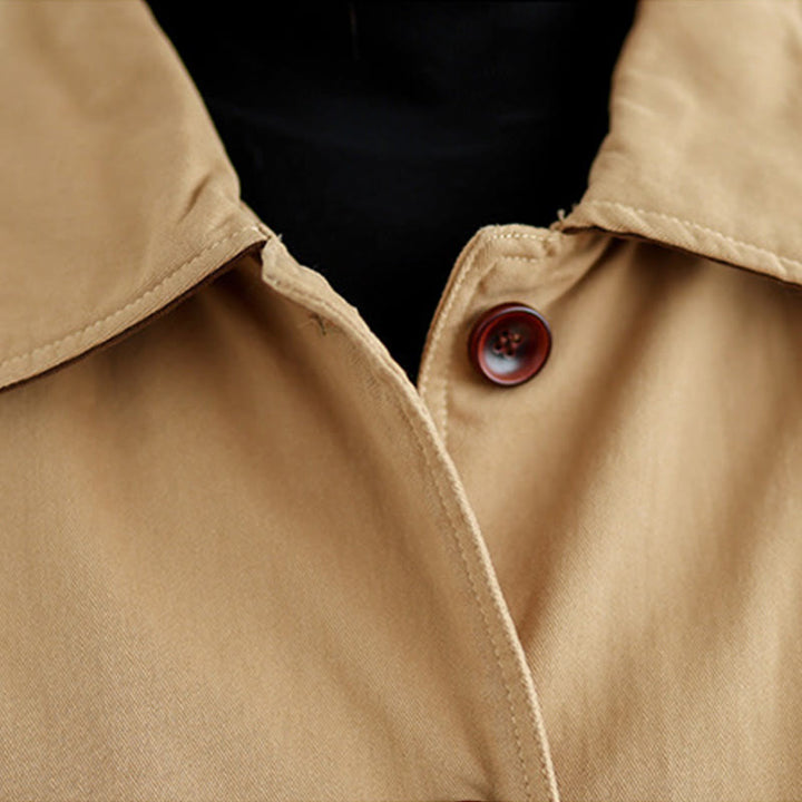 Chaqueta acolchada de algodón de manga larga para mujer con diseño de Buddha Stones y botones de solapa lisos con bolsillos - image 7