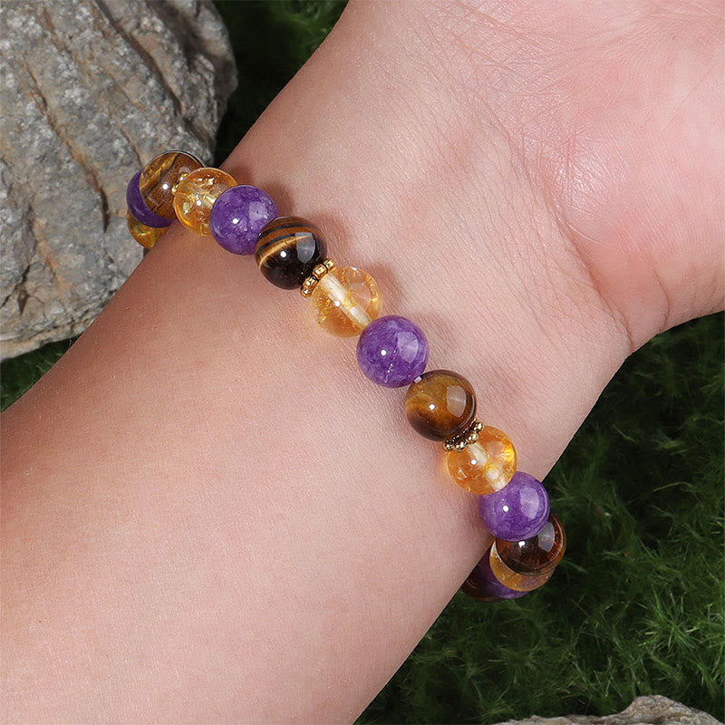 Pulsera curativa con cuentas espaciadoras de amatista, ojo de tigre y citrino de Buddha Stones - image 3
