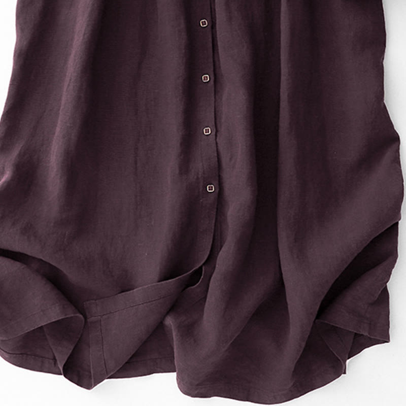 Vestido midi de algodón con mangas largas y cuello en V y botones en color magenta oscuro con estampado de Buddha Stones Fall - image 9