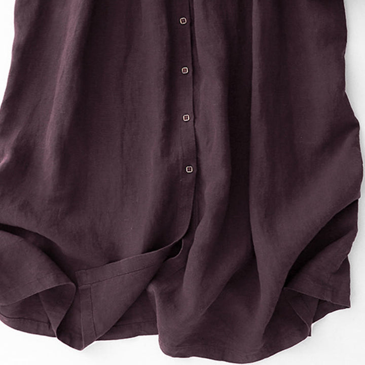 Vestido midi de algodón con mangas largas y cuello en V y botones en color magenta oscuro con estampado de Buddha Stones Fall - image 9
