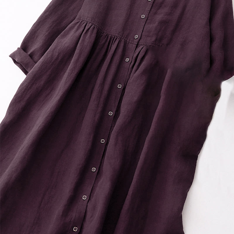 Vestido midi de algodón con mangas largas y cuello en V y botones en color magenta oscuro con estampado de Buddha Stones Fall - image 4