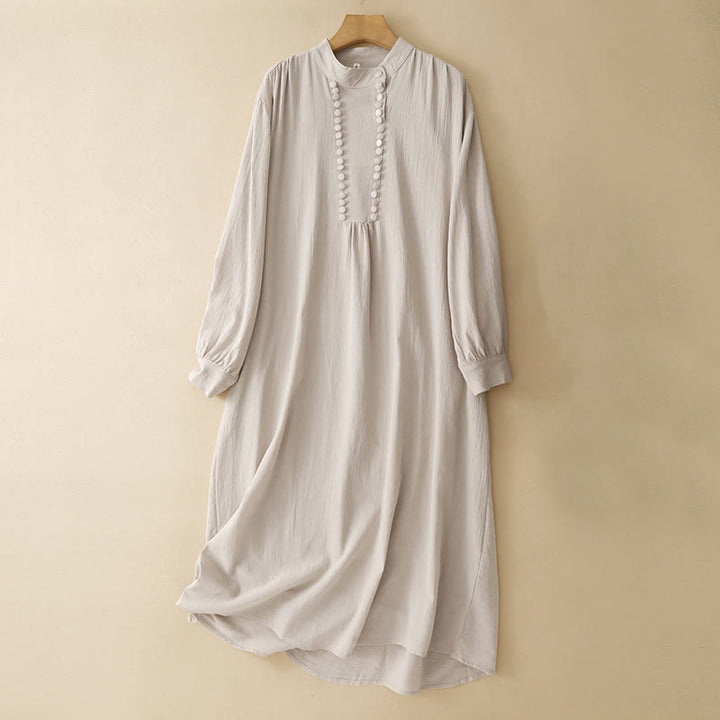 Vestido midi de algodón con mangas largas, cuello alto, botones cruzados y estampado de Buddha Stones en color puro - Blanco antiguo - US14，UK/AU18，EU46 (2XL) - image 0