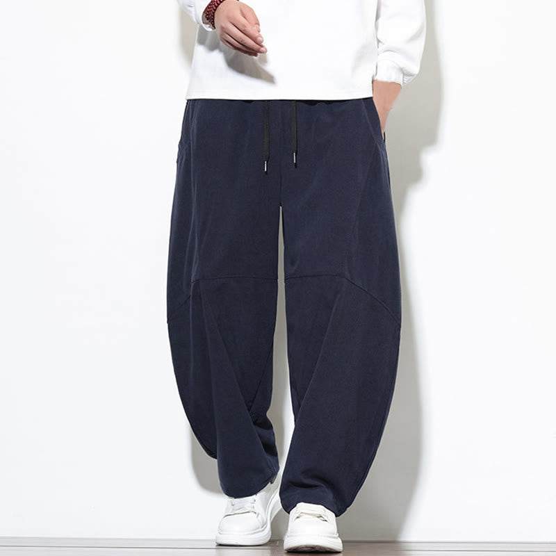Pantalones harén de pana de algodón para hombre, con diseño cónico, de color liso y bolsillos, con cordón y Buddha Stones - Azul medianoche - US/UK/AU46, EU56 (5XL) - image 0