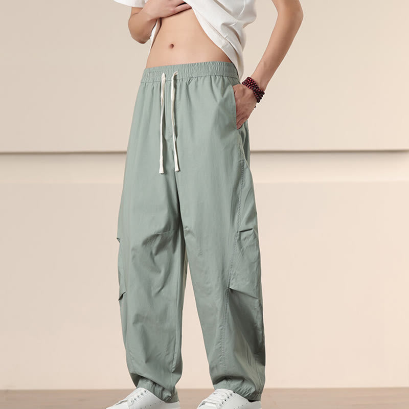 Pantalones harén con cordón ajustable de color liso para hombre, con bolsillos, de Buddha Stones Commute Spring - image 23