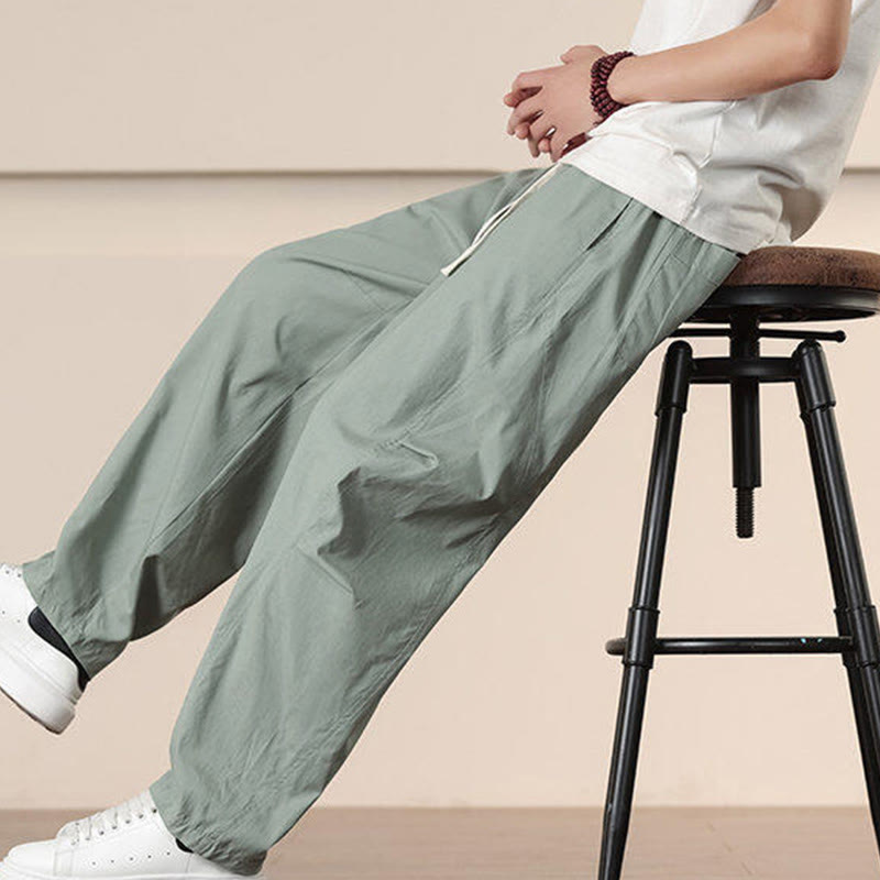 Pantalones harén con cordón ajustable de color liso para hombre, con bolsillos, de Buddha Stones Commute Spring - image 25