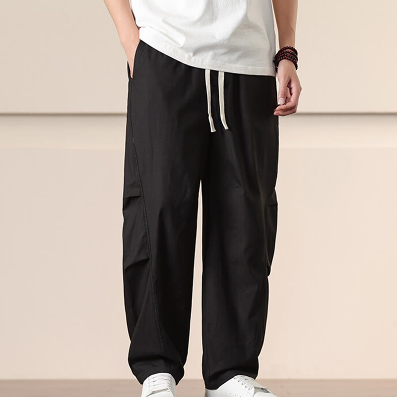 Pantalones harén con cordón ajustable de color liso para hombre, con bolsillos, de Buddha Stones Commute Spring - Negro - US/UK/AU46, EU56 (5XL) - image 9