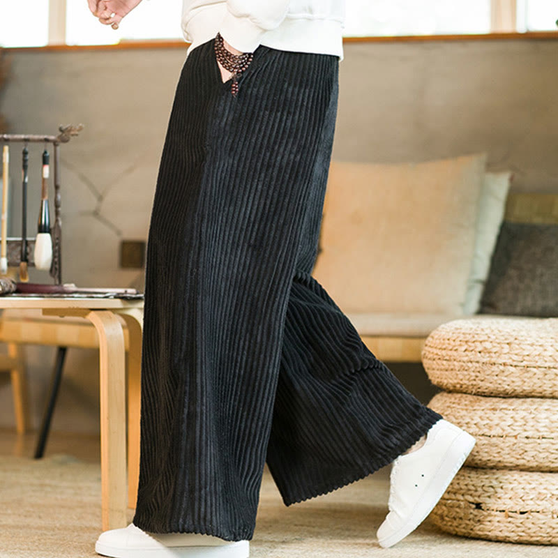 Pantalones de pana de algodón con pernera ancha y bolsillos para hombre, estilo Buddha Stones Commute, con cordón ajustable - image 1