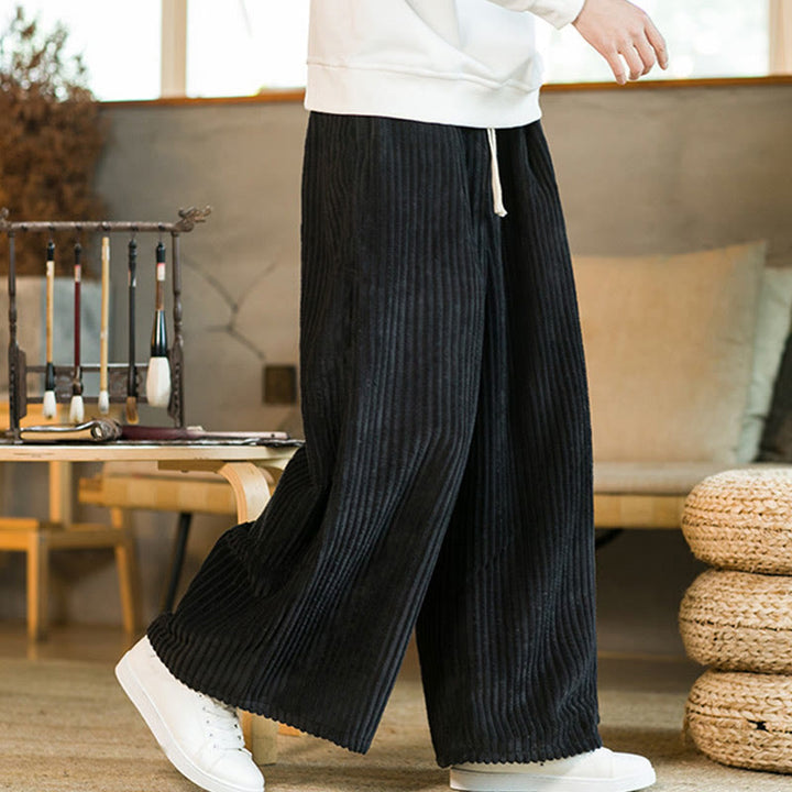 Pantalones de pana de algodón con pernera ancha y bolsillos para hombre, estilo Buddha Stones Commute, con cordón ajustable - Negro - US/UK/AU46, EU56 (5XL) - image 0