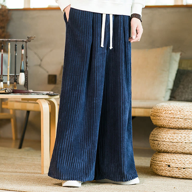 Pantalones de pana de algodón con pernera ancha y bolsillos para hombre, estilo Buddha Stones Commute, con cordón ajustable - image 16