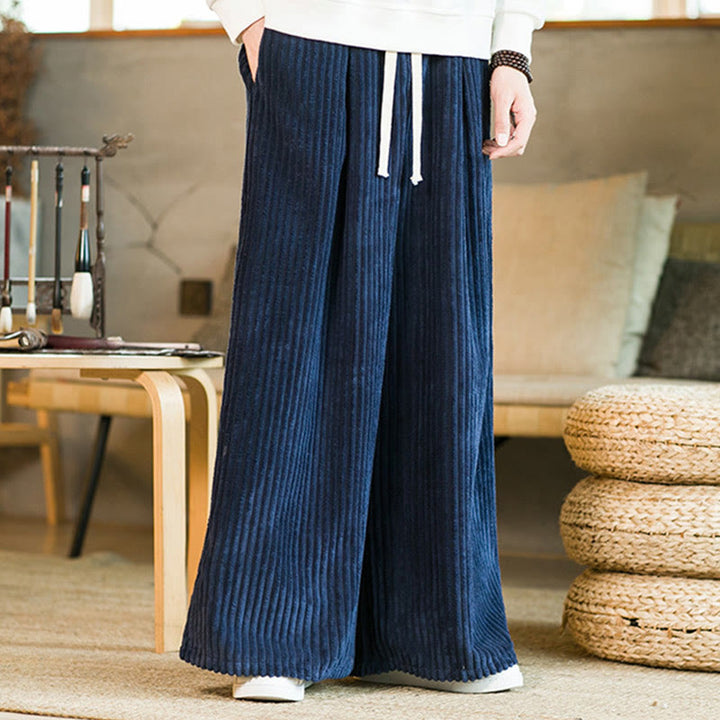 Pantalones de pana de algodón con pernera ancha y bolsillos para hombre, estilo Buddha Stones Commute, con cordón ajustable - image 16