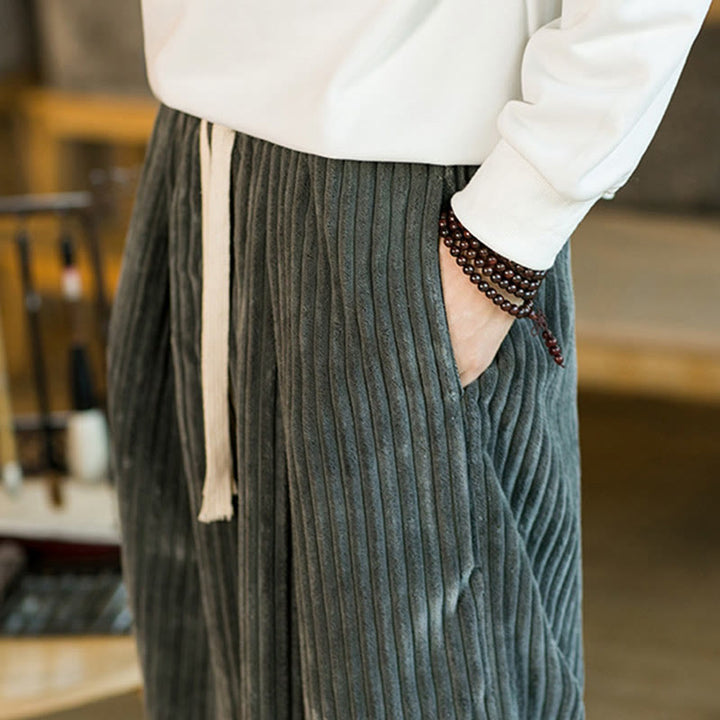 Pantalones de pana de algodón con pernera ancha y bolsillos para hombre, estilo Buddha Stones Commute, con cordón ajustable - image 25