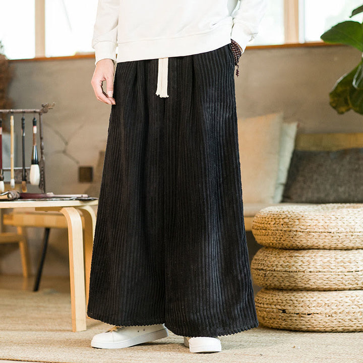 Pantalones de pana de algodón con pernera ancha y bolsillos para hombre, estilo Buddha Stones Commute, con cordón ajustable - image 5