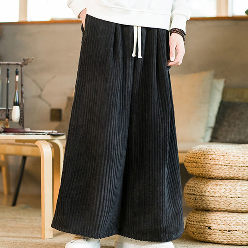 Pantalones de pana de algodón con pernera ancha y bolsillos para hombre, estilo Buddha Stones Commute, con cordón ajustable - image 2