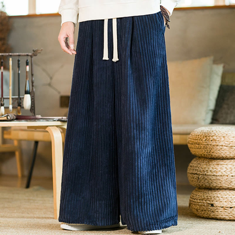 Pantalones de pana de algodón con pernera ancha y bolsillos para hombre, estilo Buddha Stones Commute, con cordón ajustable - image 17