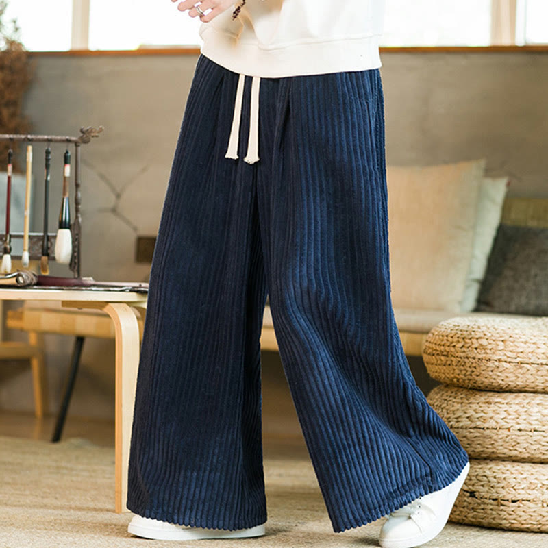 Pantalones de pana de algodón con pernera ancha y bolsillos para hombre, estilo Buddha Stones Commute, con cordón ajustable - image 13