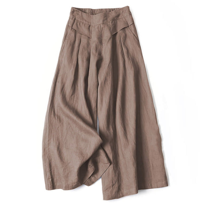 Pantalones de lino y algodón de color liso con cintura alta y pierna ancha y bolsillos con Buddha Stones - Tierra de siena - US16，UK/AU20，EU48 (3XL) - image 8
