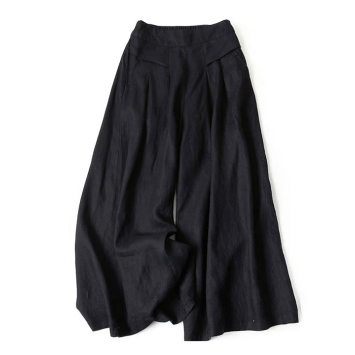 Pantalones de lino y algodón de color liso con cintura alta y pierna ancha y bolsillos con Buddha Stones - Negro - US16，UK/AU20，EU48 (3XL) - image 21