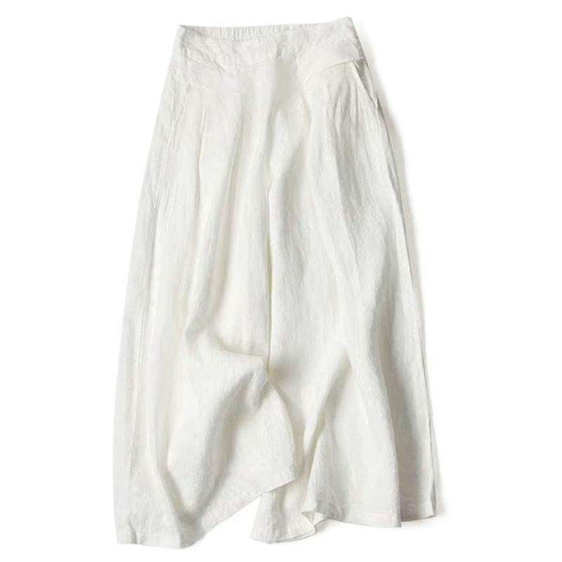 Pantalones de lino y algodón de color liso con cintura alta y pierna ancha y bolsillos con Buddha Stones - Blanco - US16，UK/AU20，EU48 (3XL) - image 24