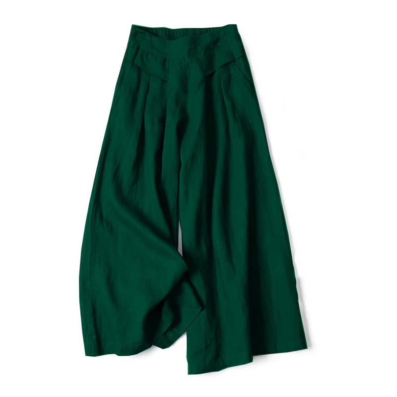 Pantalones de lino y algodón de color liso con cintura alta y pierna ancha y bolsillos con Buddha Stones - Verde oscuro - US16，UK/AU20，EU48 (3XL) - image 19
