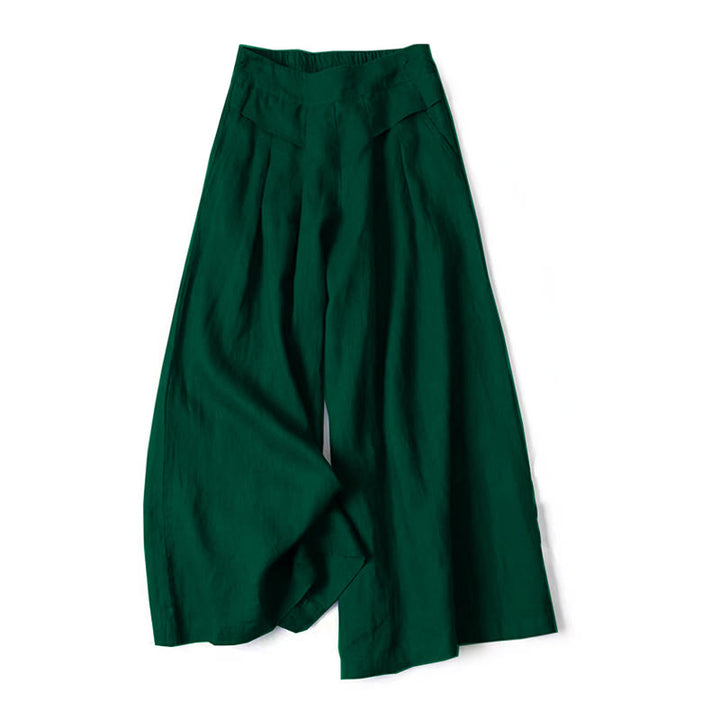Pantalones de lino y algodón de color liso con cintura alta y pierna ancha y bolsillos con Buddha Stones - Verde oscuro - US16，UK/AU20，EU48 (3XL) - image 19