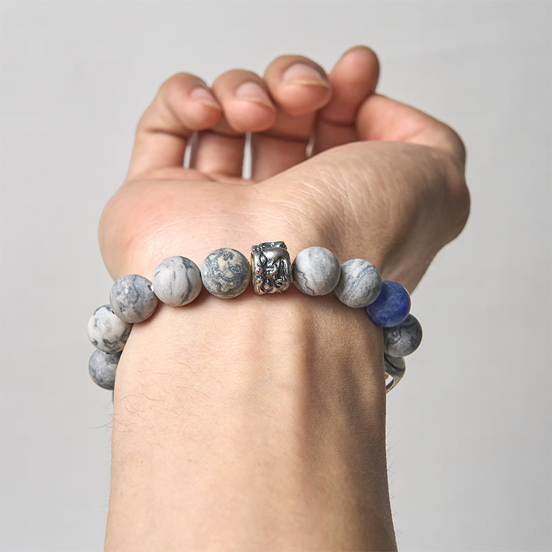 Buddha Stones con jaspe gris natural y sodalita, Om Mani Padme Hum, con cara de Buda curativa - image 3
