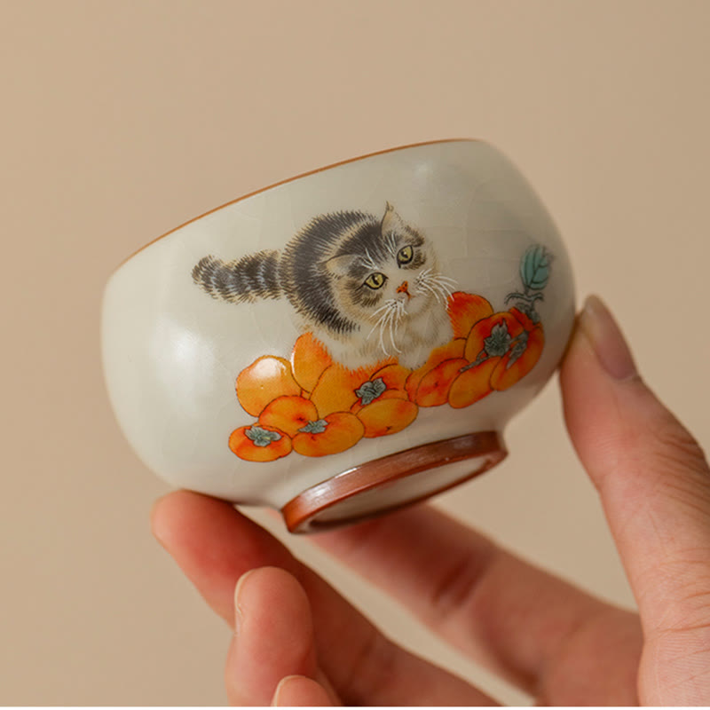 Taza de té de kung fu con forma de gato caqui y Buddha Stones - image 4